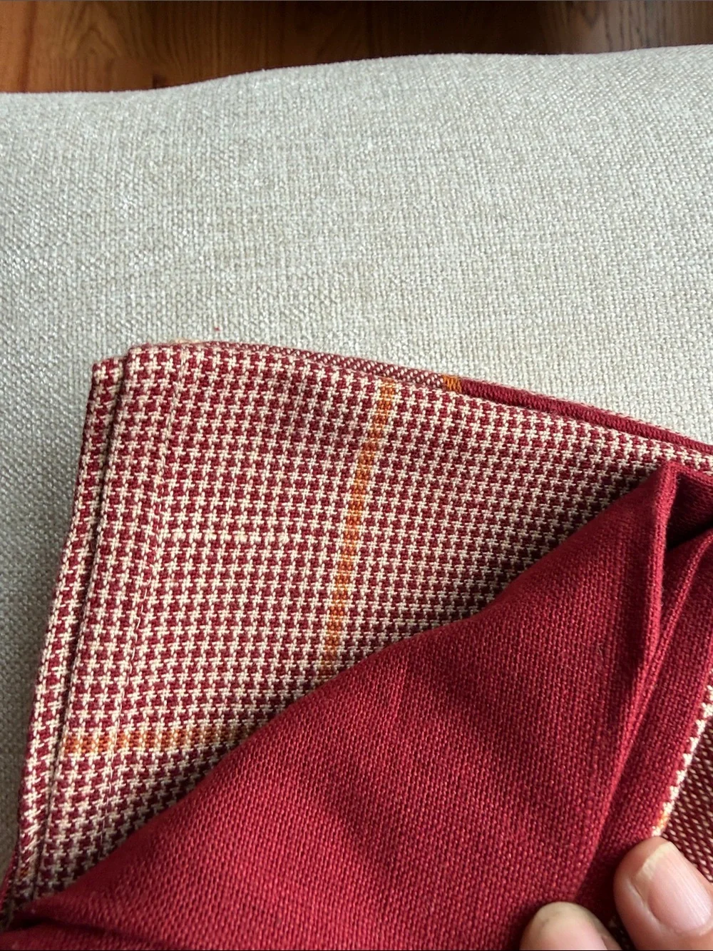 Cotton Kitchen Towel Set - Burgundy & Cream set of 5